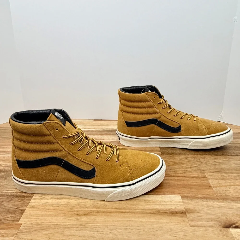 Vans Sk8-Hi Suede Mustard Yellow Black High Top Sneakers Mens 7.5 Womens 9 - Picture 6 of 9